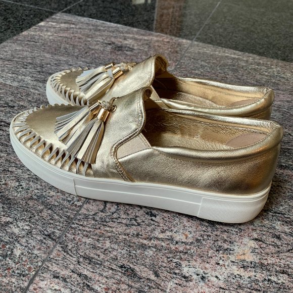 J/SLIDES NYC Gold Leather Slides/Slip-On Loafer - Picture 2 of 3